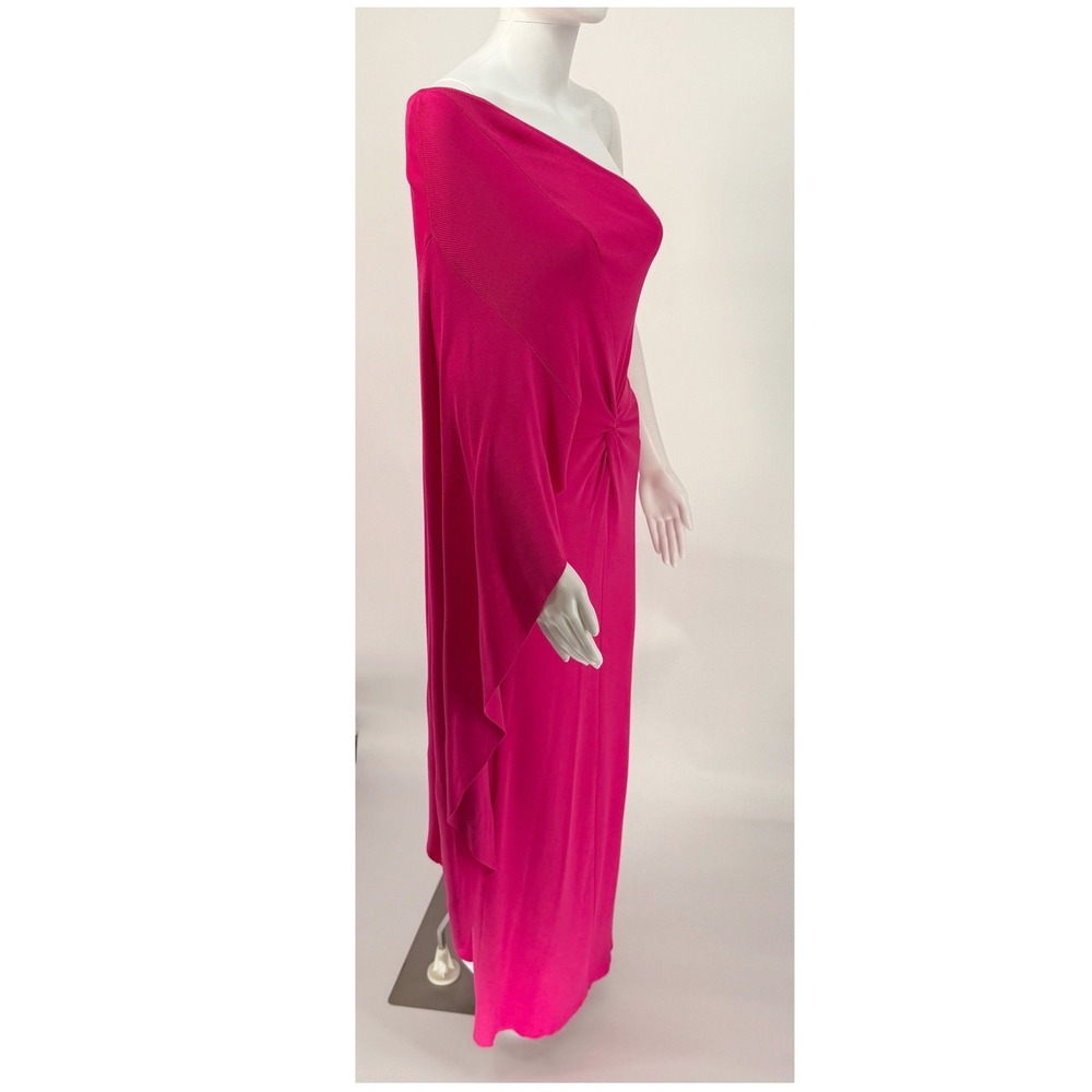 Zara Pink One Shoulder Cape Sleeve Knot Front Ribbed Knit Maxi Dress L 102-65 - Picture 12 of 16